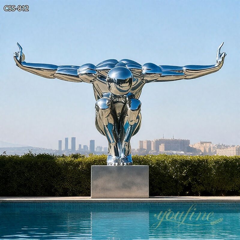 Modern Diving Man Sculpture Mirror Polished Stainless Steel
