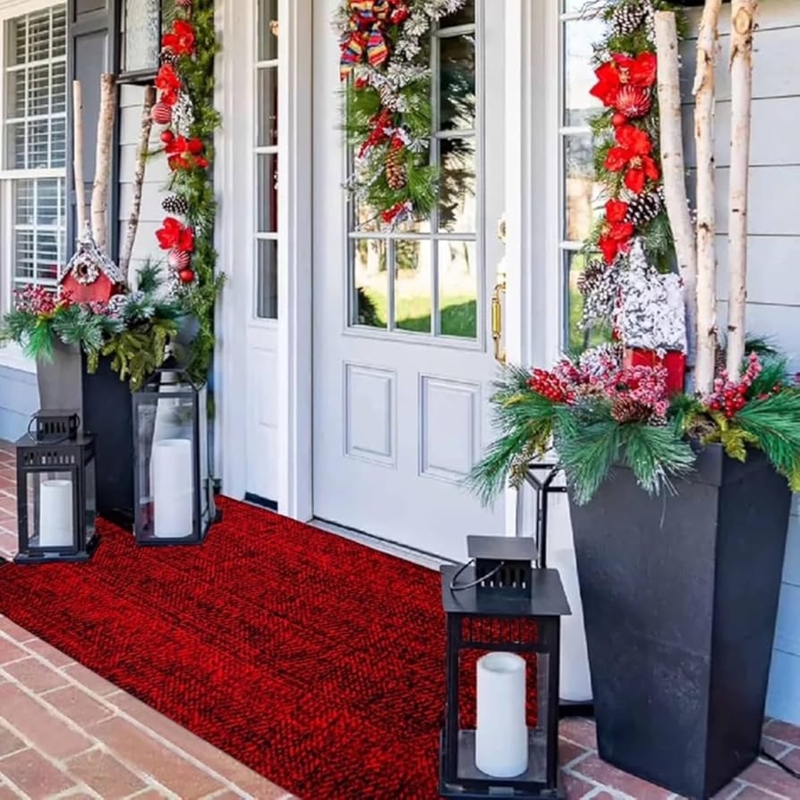 Modern Farmhouse Area Rug with Black Buffalo Check and Tasseled Fringe
