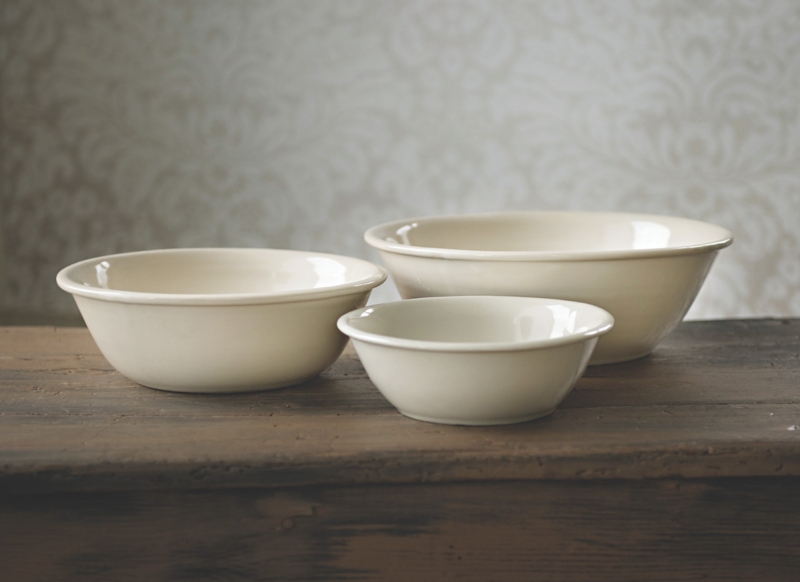 Modern Farmhouse Nesting Bowls Stoneware Cream Contrast Rim
