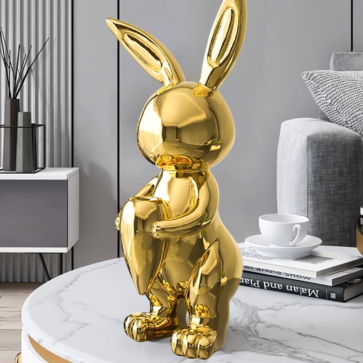 Modern Glam Rabbit Statue Gold Reflective Finish Bud Vase