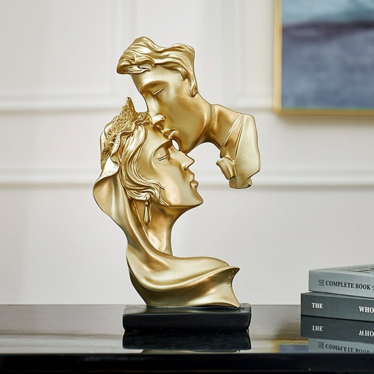 Modern Gold Sculpture, Polished Finish, Abstract Kiss Design