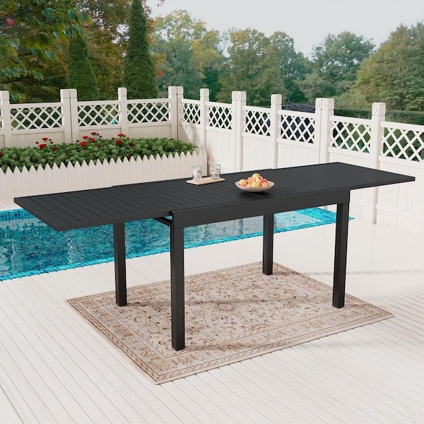 Modern Industrial Aluminum Outdoor Dining Table Slatted Extension Top