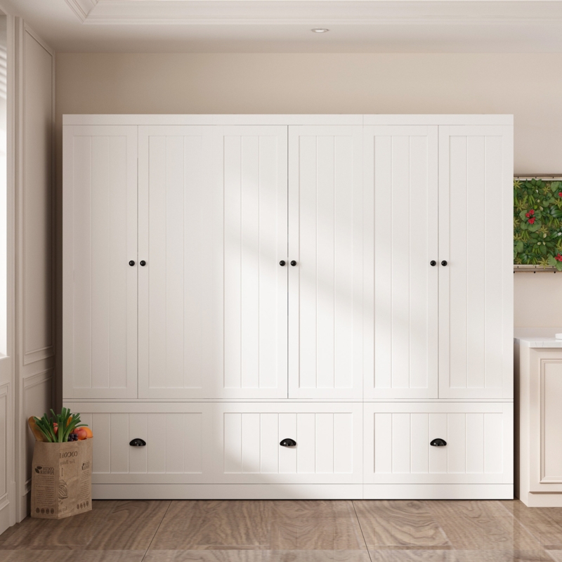 Modern Kitchen Pantry with Wide Profile and Integrated Countertop Niche.