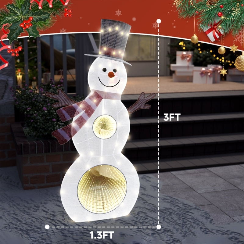 Modern Lighted Snowman Yard Decor Infinity Mirror 3D Glittered