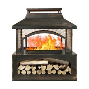 Modern Metal Chiminea with Tapered Chimney and Mesh Door