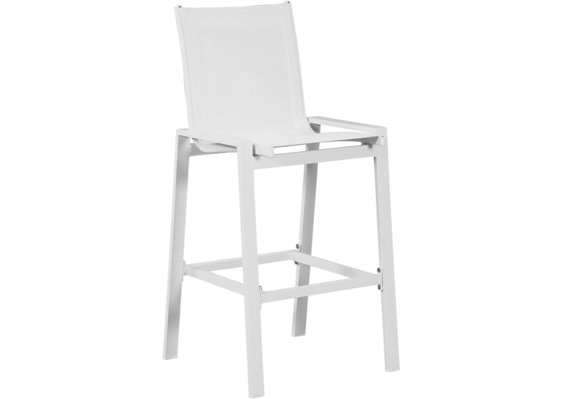 Modern Minimalist All White Outdoor Bar Stool Mesh Seat Sled Base Patio