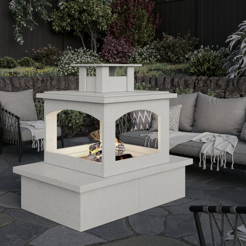 Modern Outdoor Fireplace Kit with Black Chimney Top