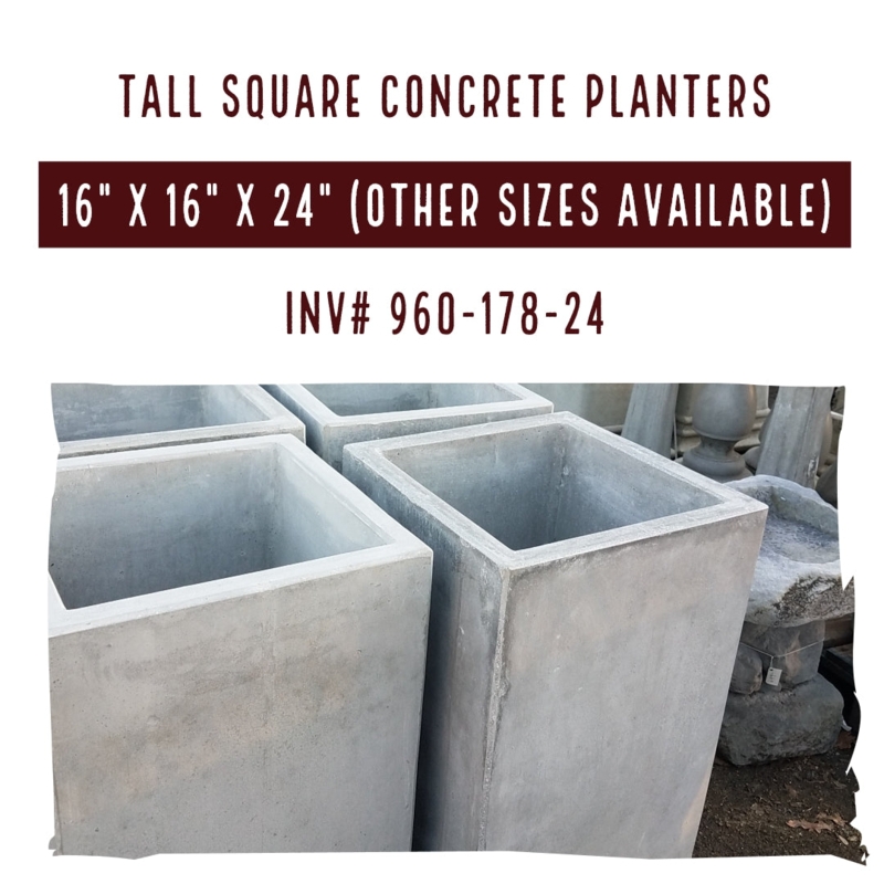 Modern Planter, Tall Tapered Square Cast Concrete Finish
