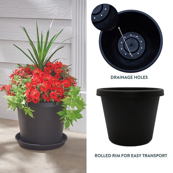 Modern Square Matte Black Planter with Tapered Base Design