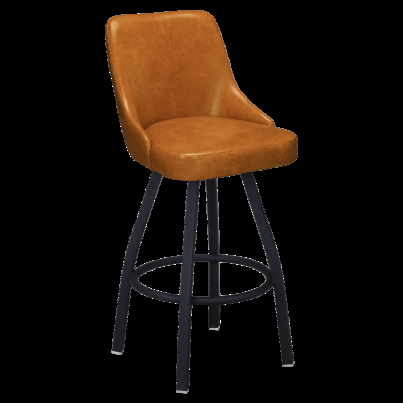 Modern Swivel Bar Stool with Tan Bucket Seat and Metal Frame