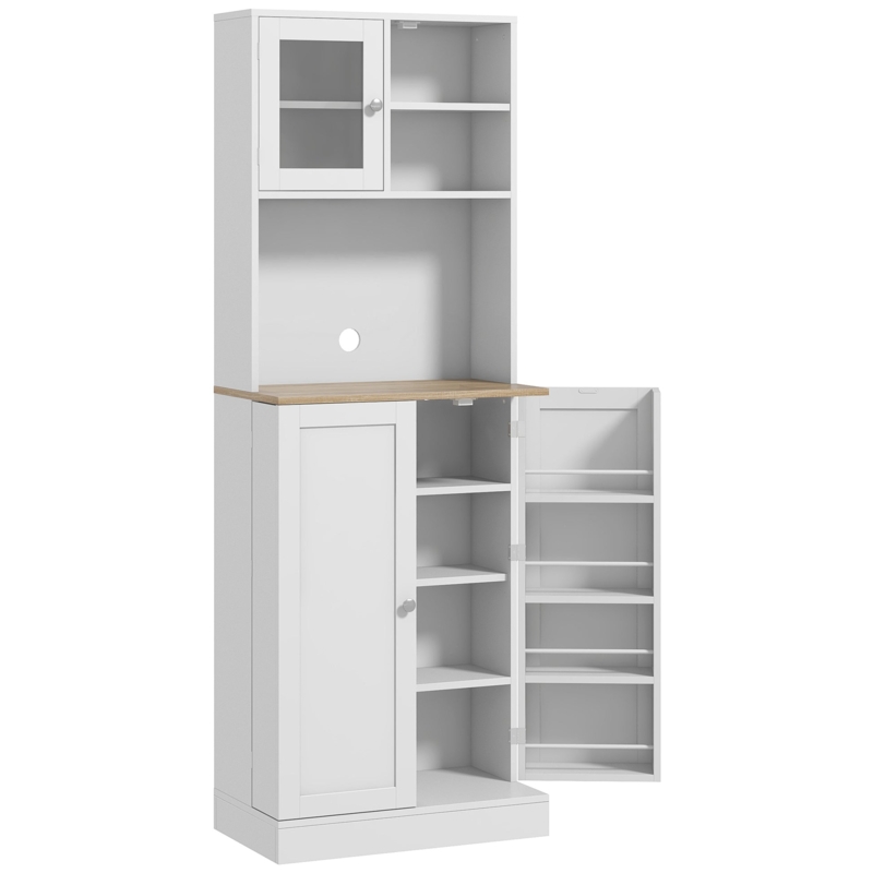 Modern White Pantry with Frosted Glass Doors & Microwave Shelf