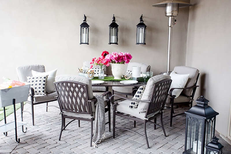 Monochromatic Patio Furniture with Integrated Fire Pit Table