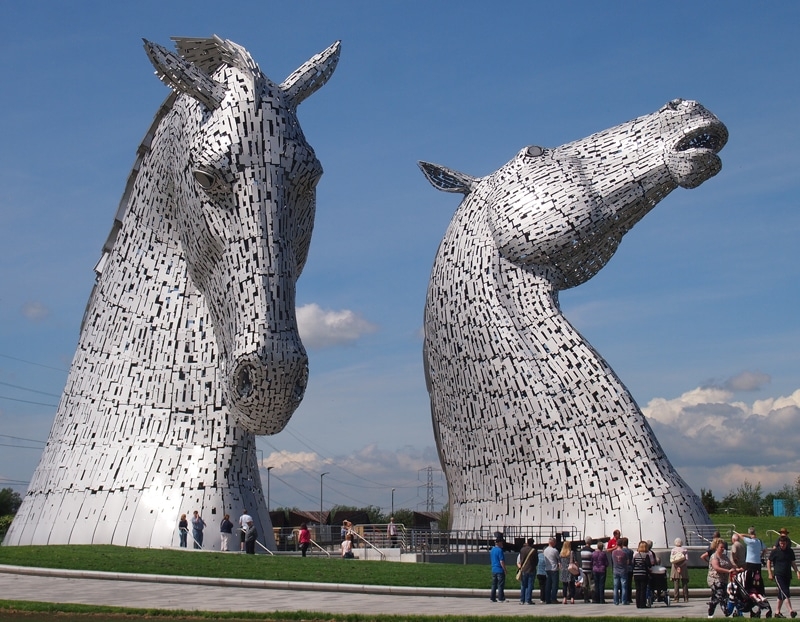 Monumental Horse Head Sculptures with Reflective Metal Plates as Industrial Art