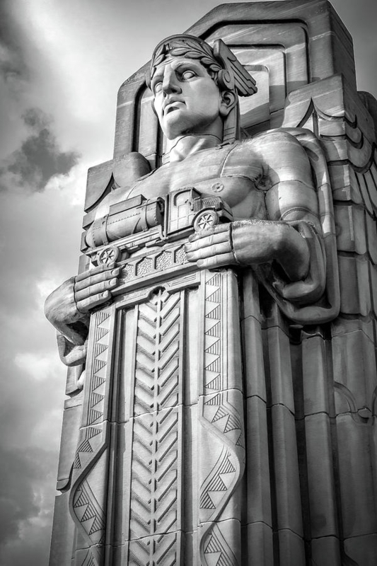 Monumental Sculpture with Monolithic Stone Carving in Black and White