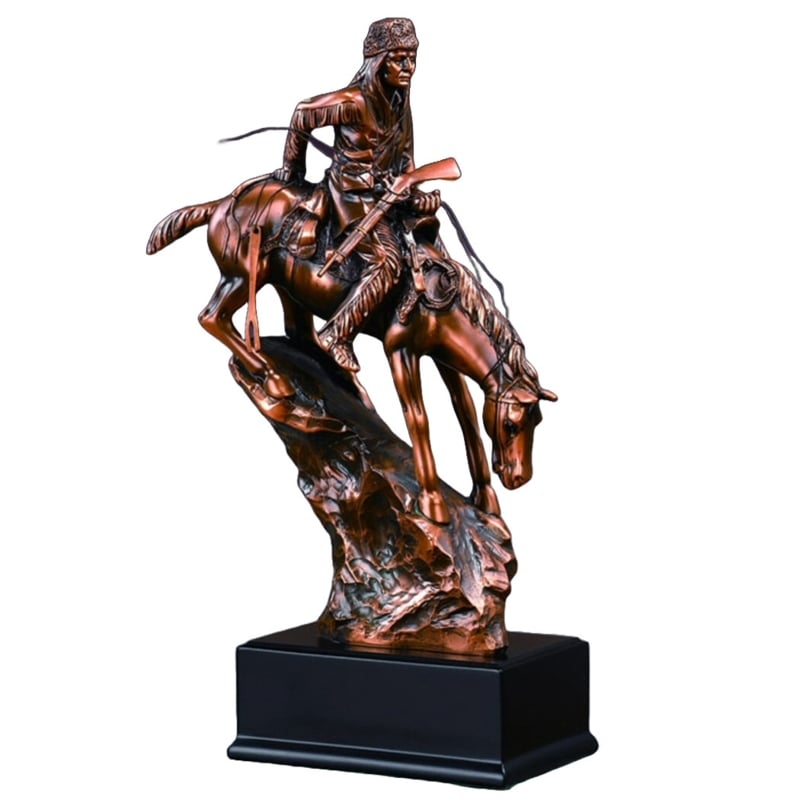 Mountain Man Sculpture Antique Bronze Finish Rocky Base Western Decor