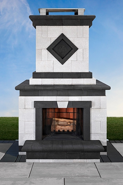 Multi-Level Outdoor Fireplace with Wood Storage Niches