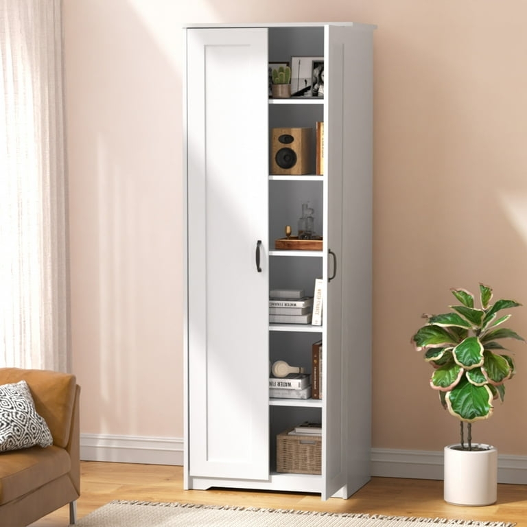 Narrow Utility Cabinet for Small Spaces, White Two-Door Design