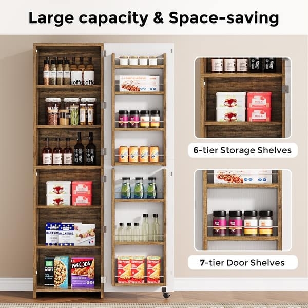 Narrow White Pantry Cabinet with Tall Silhouette and Split Doors