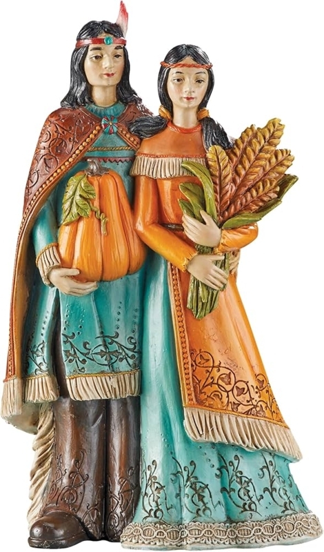 Native American Figurine with Feathered Headdress and Hand-Painted Details