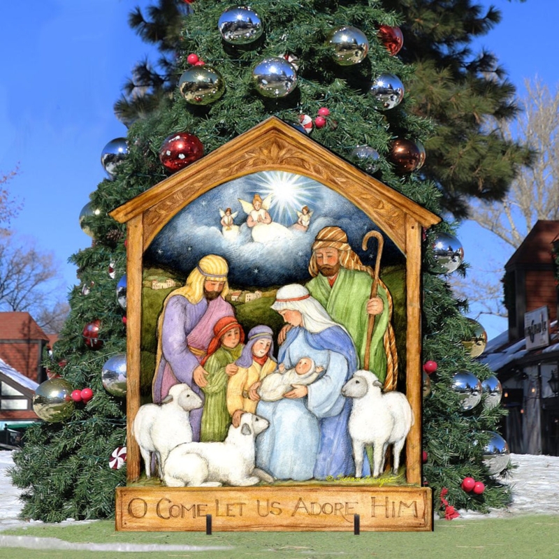 Nativity Decoration, Folk Art Panel, Rustic Holy Family, Outdoor