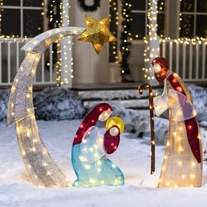 Nativity Scene, 3D Wireframe, Multicolor LEDs, Festive Yard Art