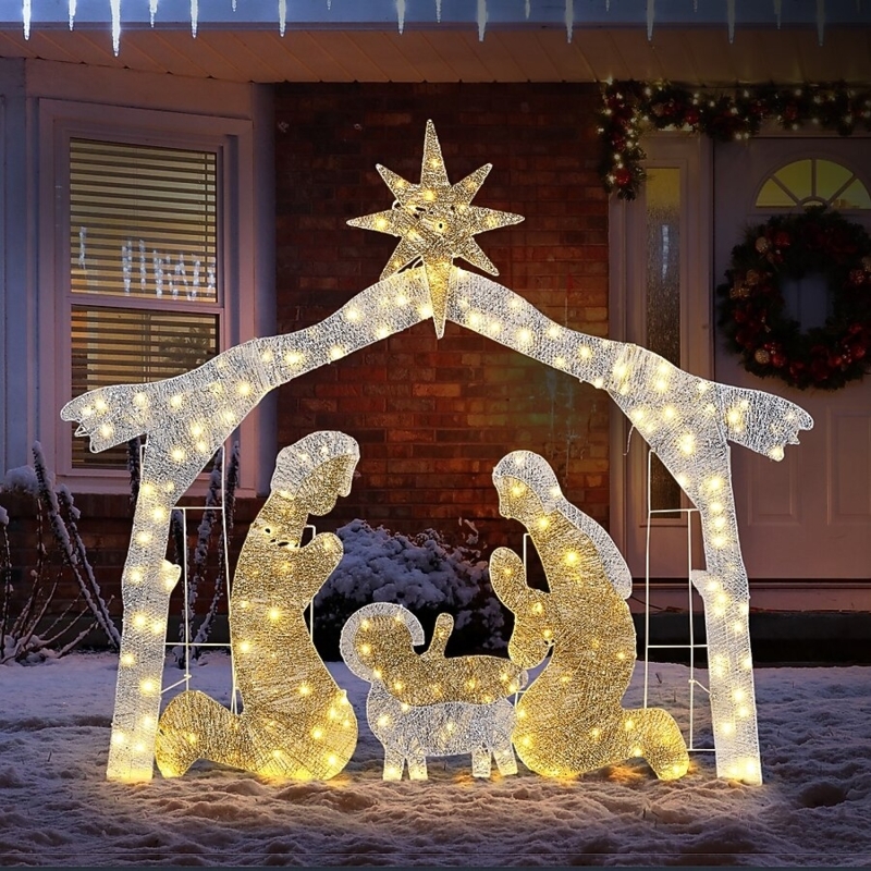 Nativity Scene, 6ft Height, Silver Roof, Warm & Cool LEDs