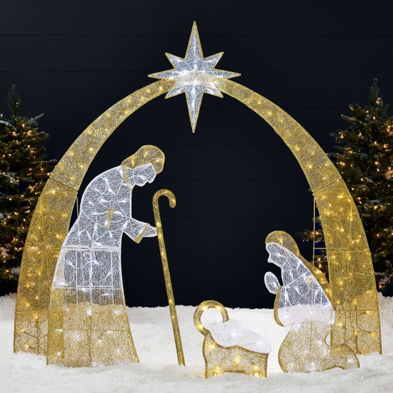 Nativity Scene Decor 2D Filigree Silhouette Twinkling LED Lights