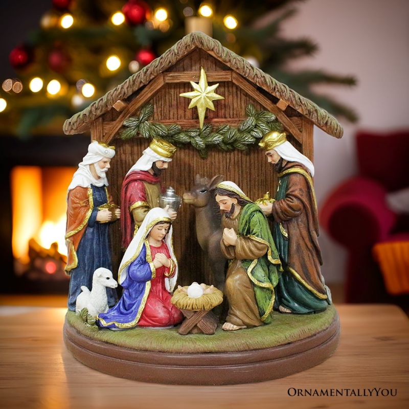 Nativity Scene, Hand-Painted Texture, Folk Art Silhouette, Decor