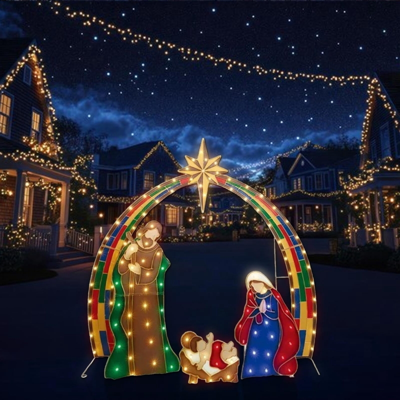 Nativity Scene, LED Outline Silhouette, 8-Piece Set, Yard Stakes
