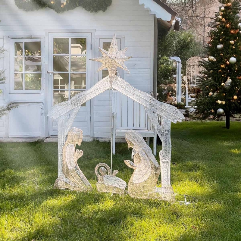 Nativity Scene Set, 4ft Height, Twinkle Light Effect, Stable