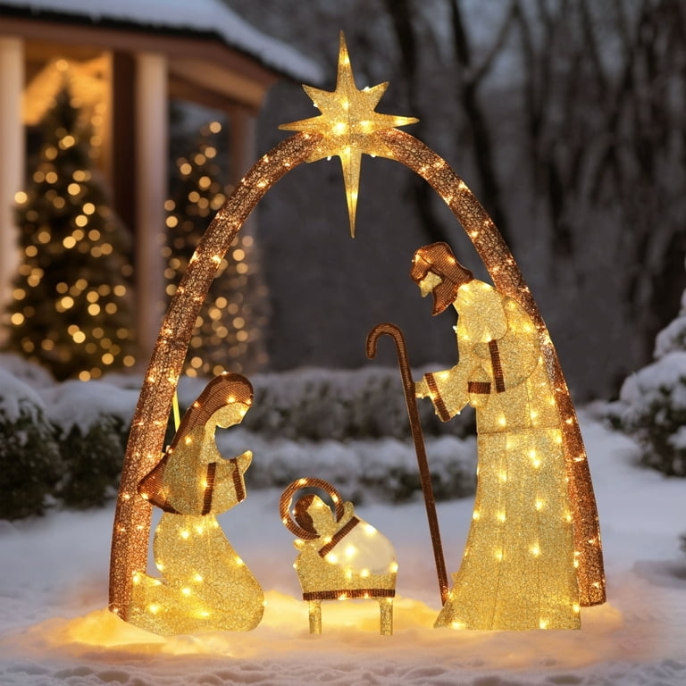 Nativity Scene Set 5ft Wireframe Lighted Christmas Silhouette Set