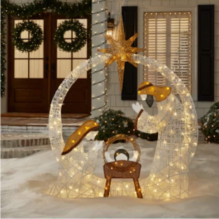 Nativity Scene Silhouette Design Warm White Glow Large Scale