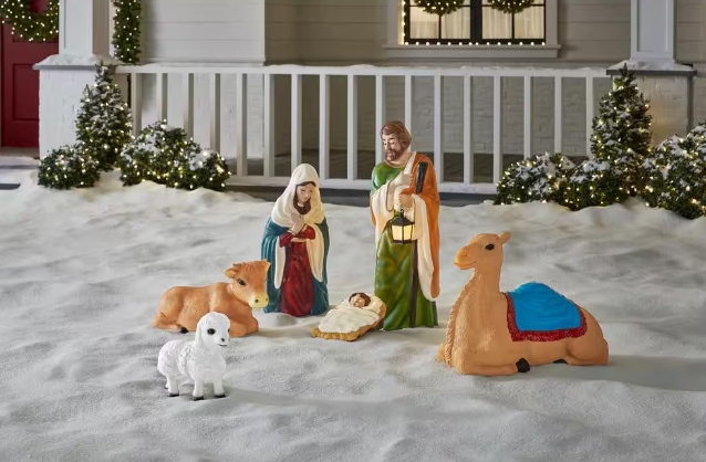 Nativity Scene, White & Gold, Glitter Finish, Wireframe