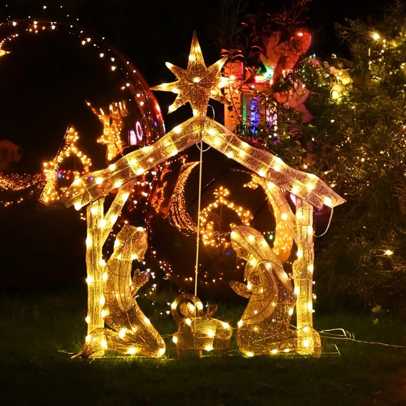 Nativity Scene Wire Silhouette Design Bright White LED 4 Ft Outdoor