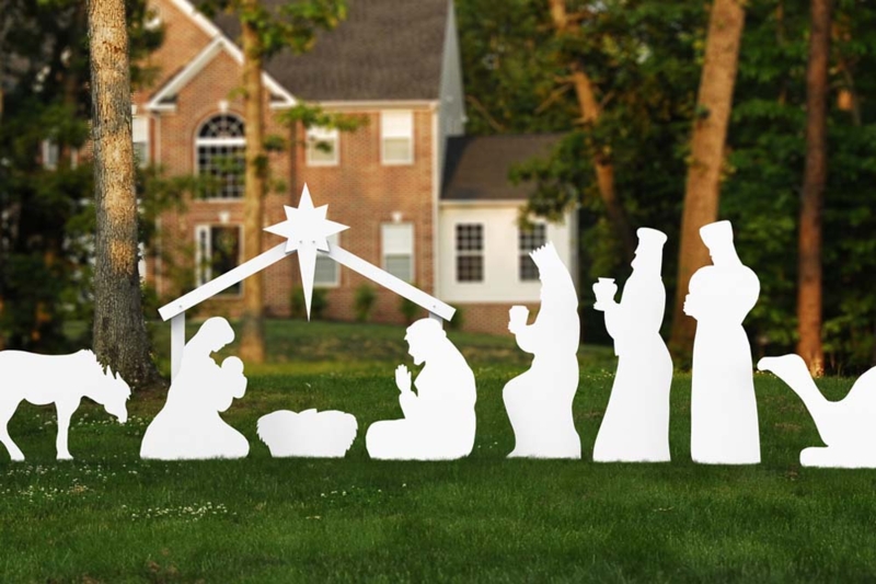 Nativity Set Backlit Silhouette Flat Panel Large Scale White Outdoor