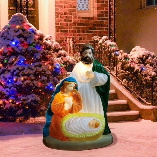Nativity Set, Blow Mold Plastic, Internally Lighted, Retro, 3-Piece