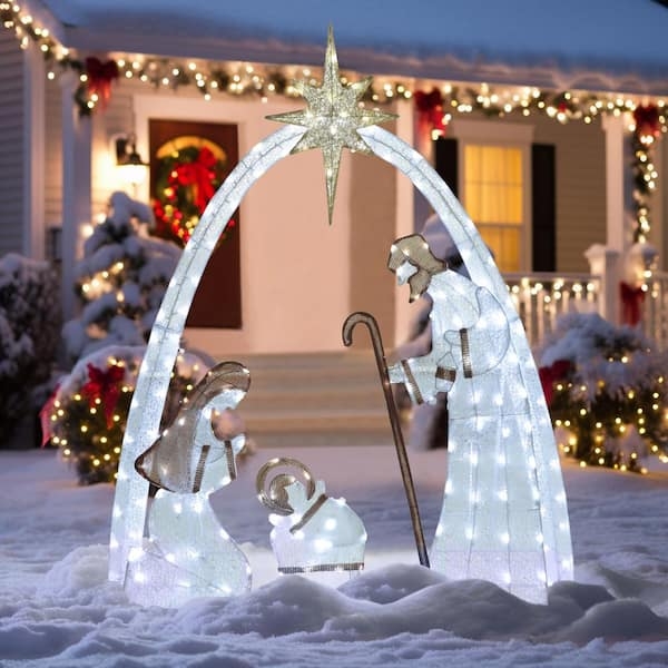 Nativity Set, Cool White LED Silhouette, Minimalist Yard Decor