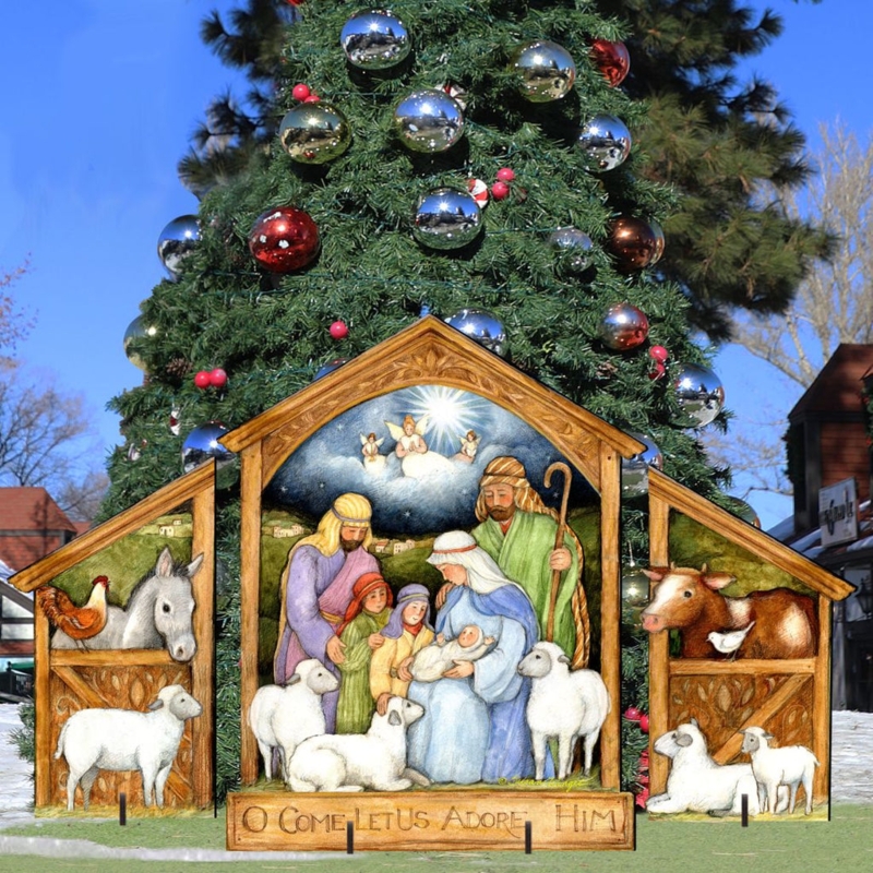 Nativity Set Folk Art Illustration Painted Flat Panels Set of 3