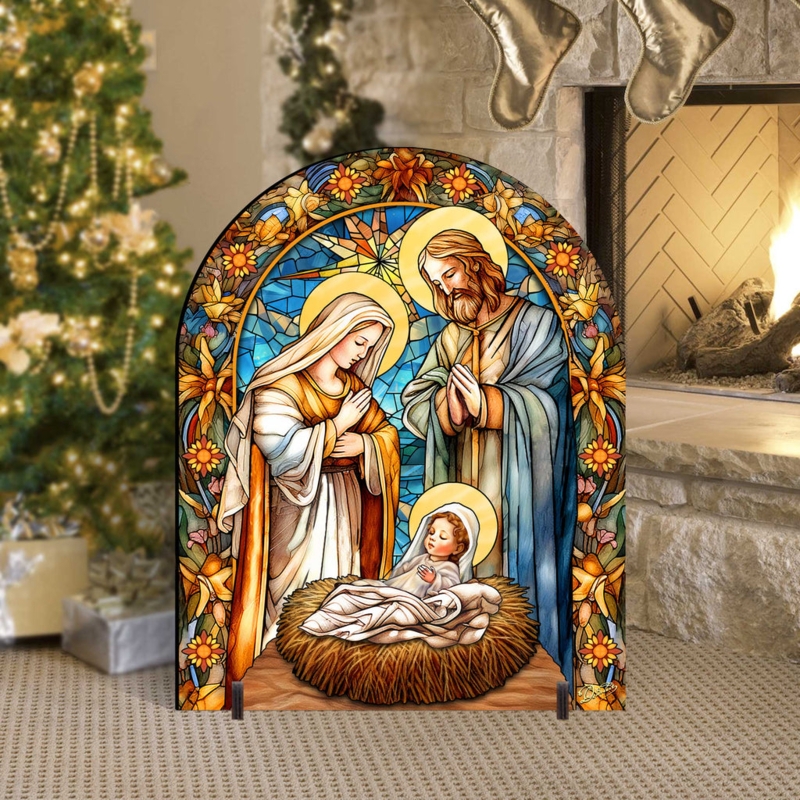 Nativity Set, Folk Art Patterns, Saturated Colors, Flat Panel, Outdoor