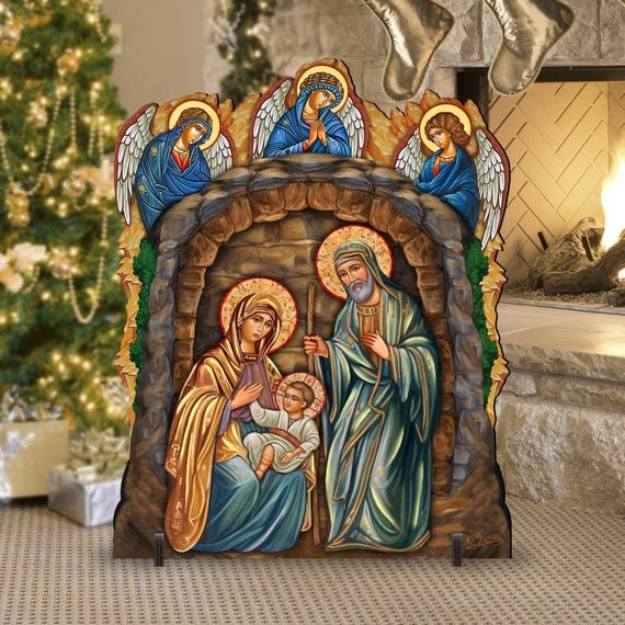 Nativity Set, Vibrant Folk Art Illustration, Arch Top, Outdoor