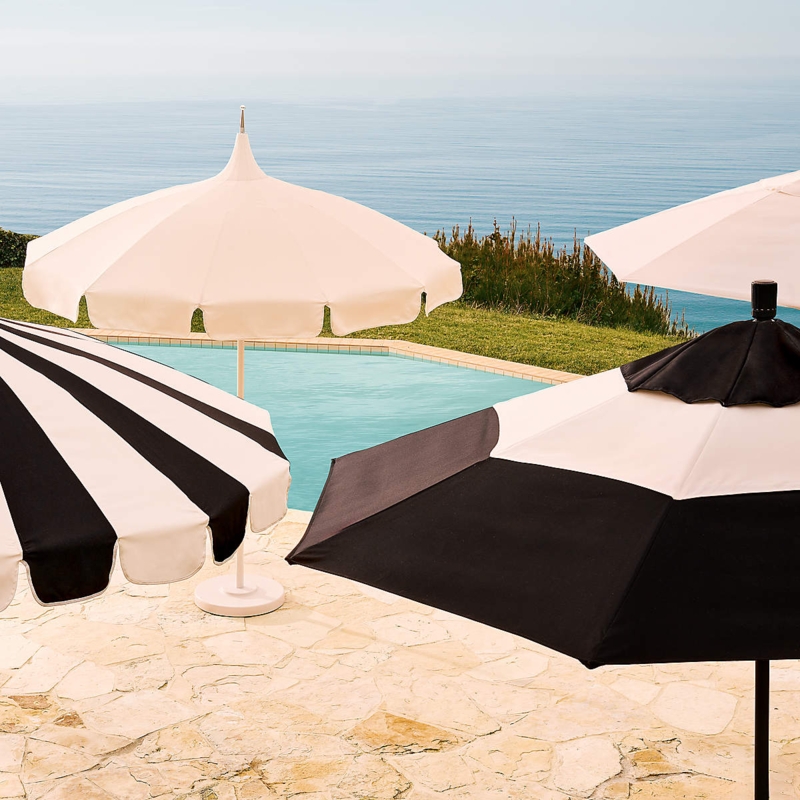Natural White Pagoda Patio Umbrella with Tiered Canopy