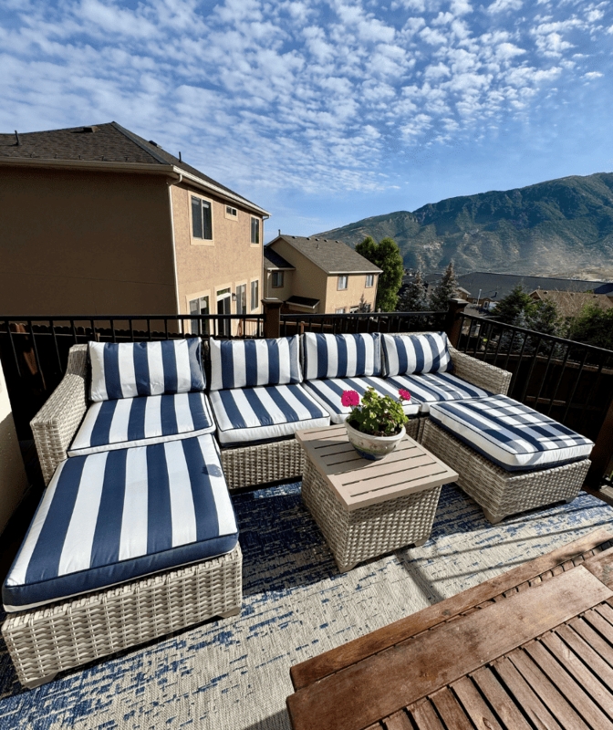 Nautical Striped Outdoor Sectional Sofa Navy Blue White High Contrast