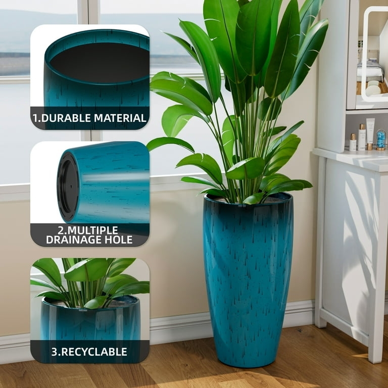 Navy Blue Planter with Drainage, Matte Finish Tapered Pot