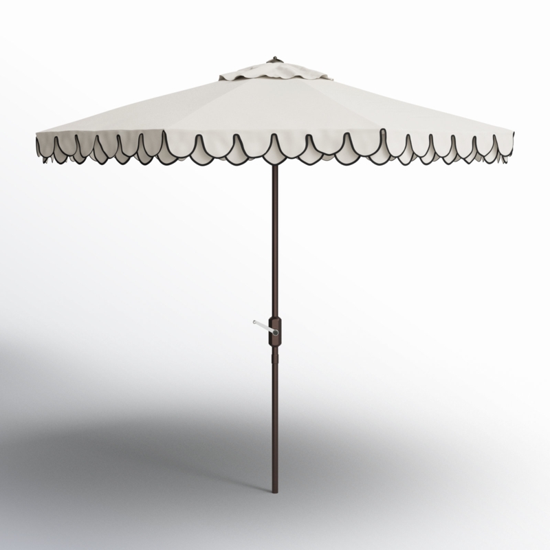 Navy Striped Patio Umbrella with Wood Toned Pole