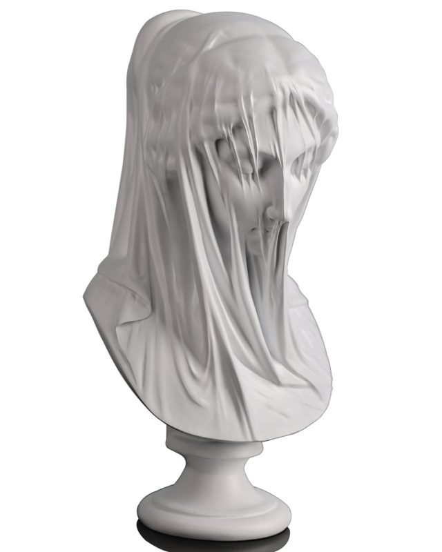 Neoclassical Bust Sculpture, Veiled Lady Statue with Floral Garland.