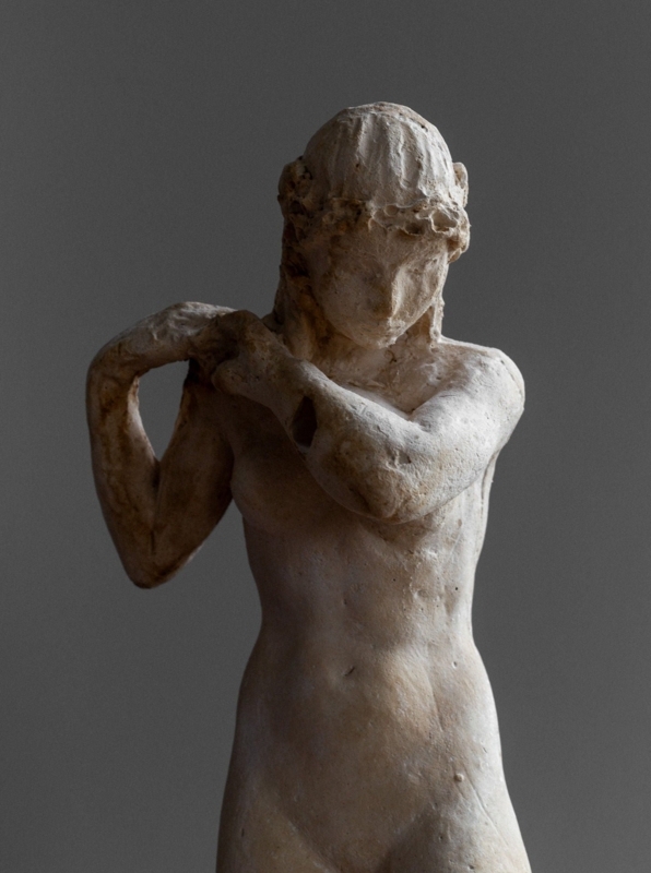 Neoclassical Child Bust Sculpture, Distressed Finish on Pedestal