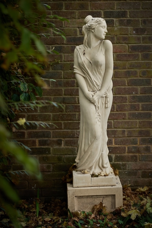 Neoclassical Garden Statue Maiden on Tiered Pedestal Base