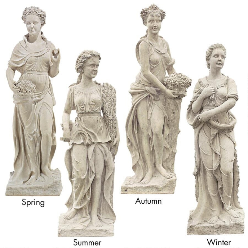 Neoclassical Garden Statue Set with Ivory Matte Antique Finish