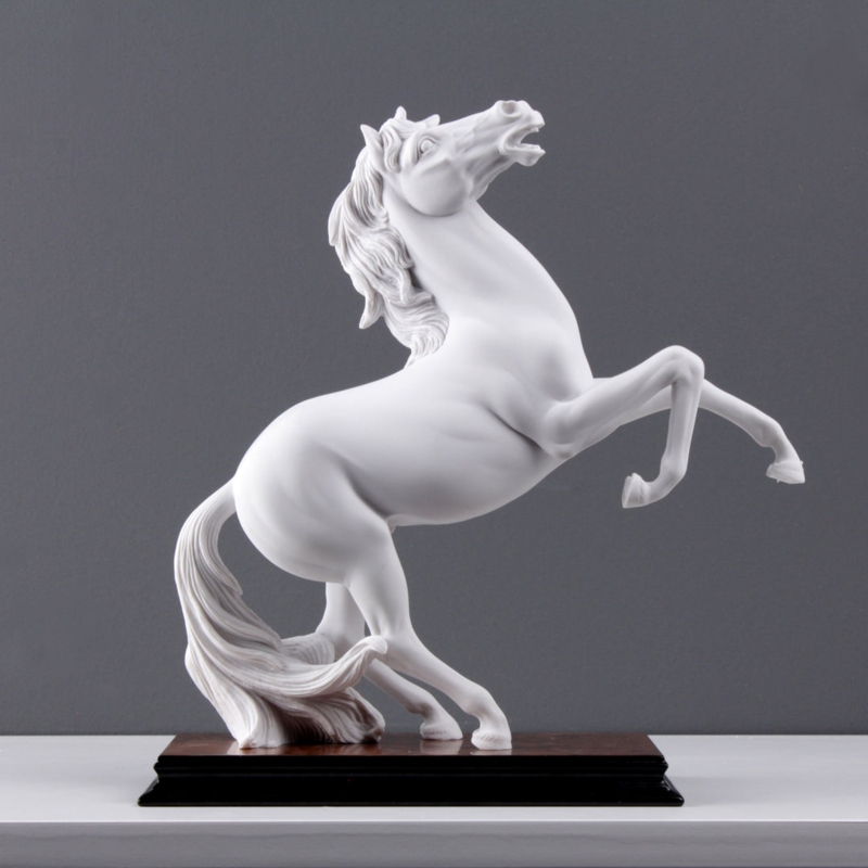 Neoclassical Horse Statue in White Marble-Like Stone with Prancing Pose