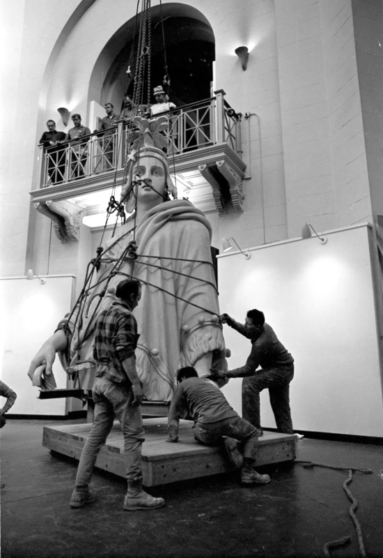 Neoclassical Plaster-like Statue, Monumental Scale, Elaborate Headdress.
